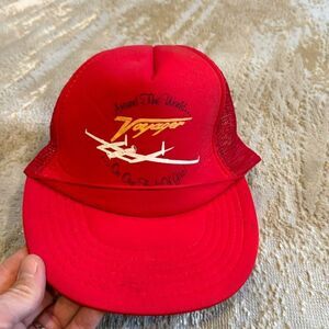 Vintage VOYAGER Trucker Red Snapback "Around The World" Flight Cap Hat 1984